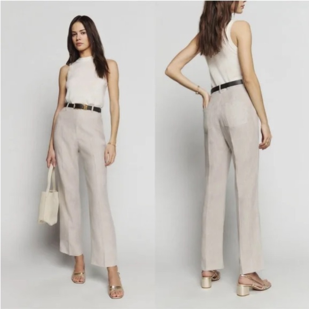 Reformation Freddie straight leg linen trouser pants in oatmeal size 8